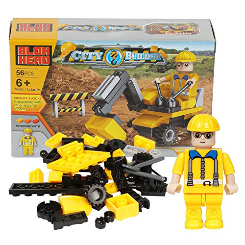 Block Head City Builder Excavator and Figure Play Set 56 Piece