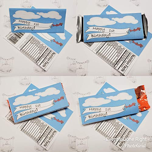 Airplane Candy Bar Wrappers Set of 10 Birthday Party supplies decorations Up Up And Away Travel Sky Clouds