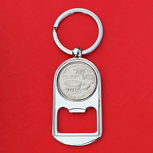 US 2009 American Samoa Quarter BU Uncirculated Coin Silver Tone Key Chain Ring Bottle Opener NEW - DC  and  US Territories