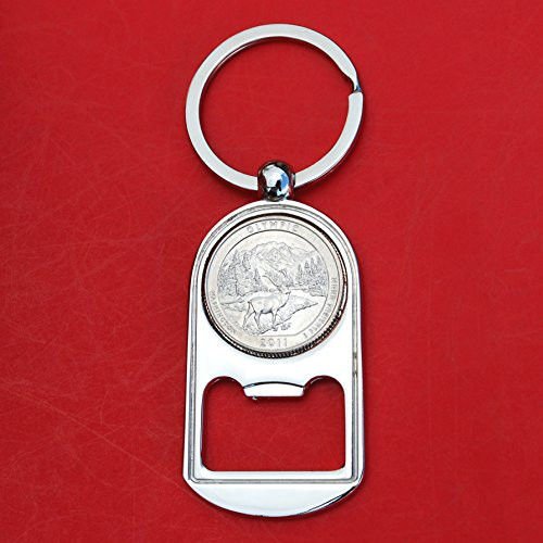 US 2011 Washington Olympic National Park Quarter BU Uncirculated Coin Silver Tone Key Chain Ring Bottle Opener NEW - America the Beautiful