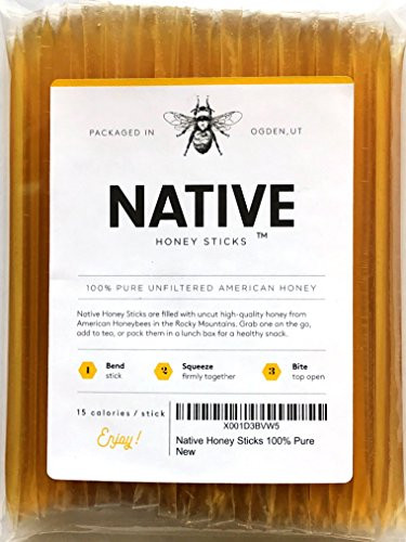 Native Honey Sticks (100 Pack) | Real, Uncut, Pure, Unfiltered, Natural, American Honey Straws | 100% Local, U.S. Grade A Original Clover Honey Stix | Great for Tea, Kids Snacks, Travels and Gifts