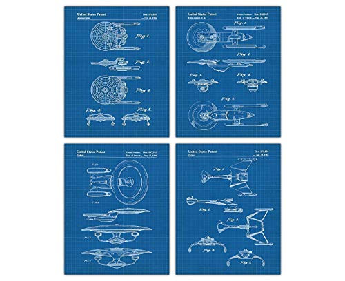 Star Trek Blueprint Patent Wall Art Prints  Unique Room Decor - Set of Four  8x10  Unframed Pictures - Great Gift Idea Under 20