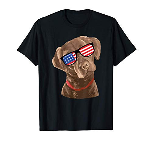 Funny Chocolate Labrador American Flag 4th of July T Shirt T-Shirt