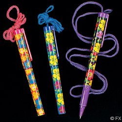 Fun Express Bright Hibiscus Pen On A Rope Plastic - 12 Pieces