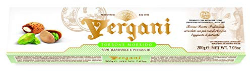 Vergani Soft Almond and Pistachio Nougat bar - Torrone alle mandorle 7.05 Oz  200g