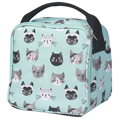 Now Designs Let's Do Lunch Aqua Cats Meow 8.5 x 6 Inch Insulated Zippered Lunch Bag with Handle