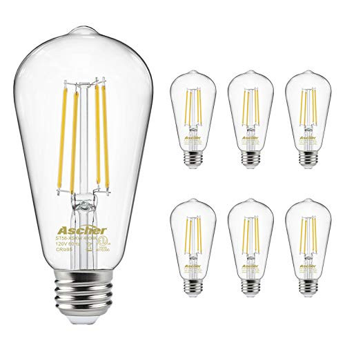 Vintage LED Edison Bulbs 60 Watt Equivalent  Eye Protection Led Bulb with 95 plus CRI   High Brightness Daylight White 4000K  ST58 Antique LED Filament Bulbs  E26 Medium Base  Non-Dimmable  Pack of 6
