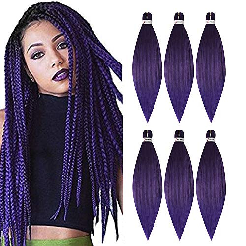 MSCHARM Pre Stretched 6PCS Pack 26 Inches Ombre Easy Braid Pre Stretched Braiding Hair Itch Free Synthetic Fiber Crochet Twist Braids Yaki Texture Braiding Hair Extensions Purple MSCHARM Pre Stretched 6PCS Pack 26 Inches Ombre Easy Braid Pre Stretched Braiding Hair Itch Free Synthetic Fiber Crochet Twist Braids Yaki Texture Braiding Hair Extensions Purple