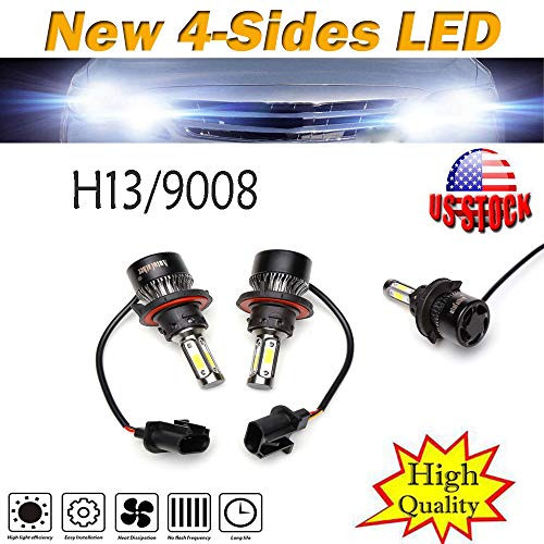 2PCS H13 9008 LED Headlight Bulbs High and Low Beam Conversion Kit  20000LM 180W 6000K LED Headlamps  4 Sides Chip Super Strong White Light Waterproof Shockproof