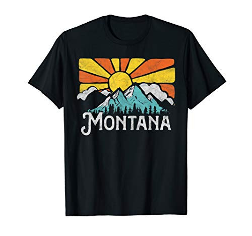 Montana Retro Mountains  and  Sun Eighties Style Vintage T-Shirt