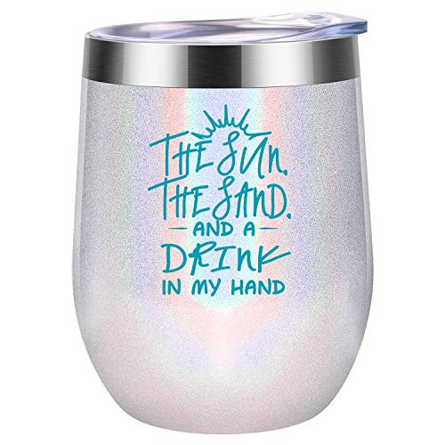 Beach Gifts for Women - The Sun The Sand - Funny Valentines Day  Birthday  Beach Themed Gifts for Women - Ocean Vacation Gifts for Beach Lovers  Mom  Friends  Sister - Coolife Wine Tumbler Beach Mug