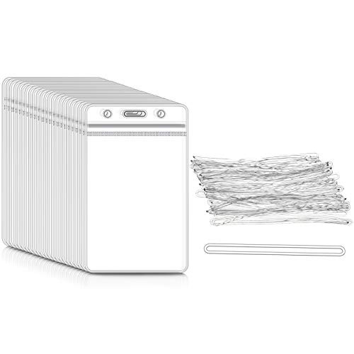 50 Pcs Clear Luggage Tags Bag Tag Holder Identification ID Card Badge Holder with 50 Pcs Clear Luggage Tag Loop Straps for Business Travel and Office Supplies