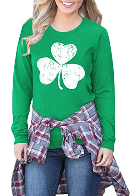 Women s St Patrick s Day Shirt Clover Cotton Irish Green Long Sleeve Shamrock Top S Women s St Patrick s Day Shirt Clover Cotton Irish Green Long Sleeve Shamrock Top S