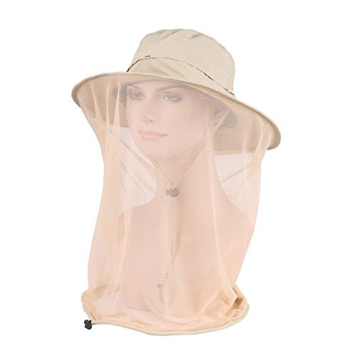 ASY Outdoor Anti-Mosquito Head Net Hat Face Protection Sun Hat Insect Netting Bug Face Cover Cap for Men and Women  Beige