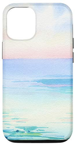 iPhone 12 12 Pro Watercolor beach scene tropical waves sunset Case
