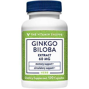 The Vitamin Shoppe Ginkgo Biloba Extract 60MG 24 Ginkgo Flavonolglycosides  Supports Memory Circulation  Healthy Aging Herbal Supplement  120 Capsules