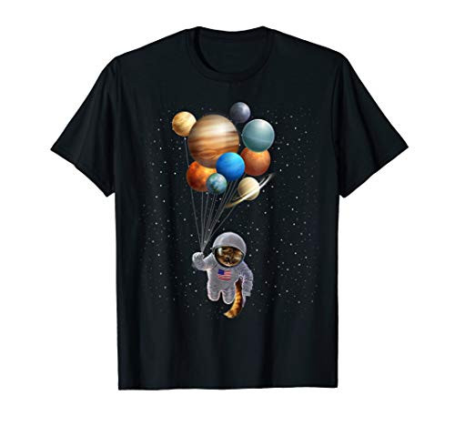 Astronaut Cat in Space Holding Planet Balloon T-Shirt Astronaut Cat in Space Holding Planet Balloon T-Shirt