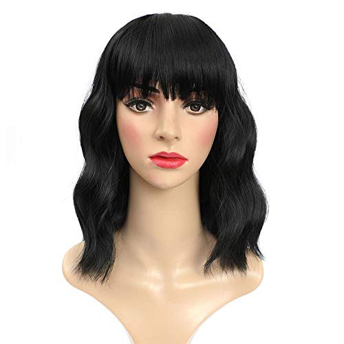 Black Short Wavy Wigs Bob Wig With Bangs Shoulder Length Wigs For Women Short Wig Curly Wavy Synthetic Cosplay Wig Bob Wig for Girl Costume Wigs Black Short Wavy Wigs Bob Wig With Bangs Shoulder Length Wigs For Women Short Wig Curly Wavy Synthetic Cosplay Wig Bob Wig for Girl Costume Wigs