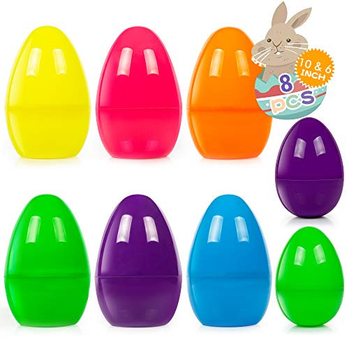 HOOJO 8 packs Jumbo Fillable Plastic Easter Egg Combo 10 inch and 6 inch plastic eggs fillable with 6 Colors for Easter Egg Hunt Basket Stuffers Fillers Classroom Prize Supplies Filling Treats and Party Favor HOOJO 8 packs Jumbo Fillable Plastic Easter Egg Combo 10 inch and 6 inch plastic eggs fillable with 6 Colors for Easter Egg Hunt Basket Stuffers Fillers Classroom Prize Supplies Filling Treats and Party Favor