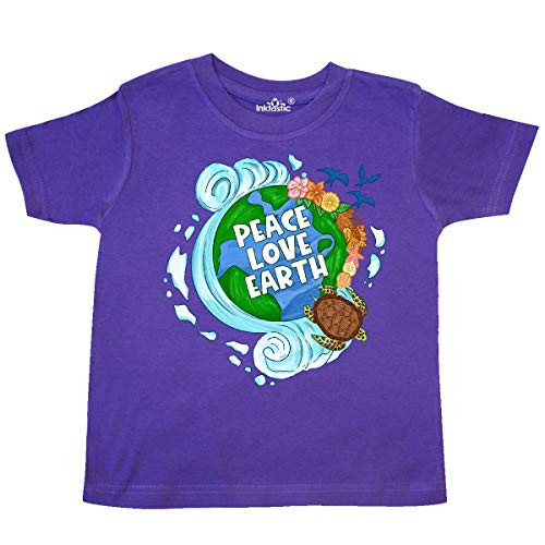 inktastic Earth Day Peace Love Earth with Turtle Toddler T-Shirt 3T Purple 3a99a