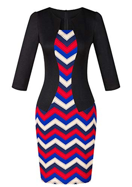YMING Women Casual Summer Plus Size Colorblock Wear to Work Business Party One Piece Dress Black XL
