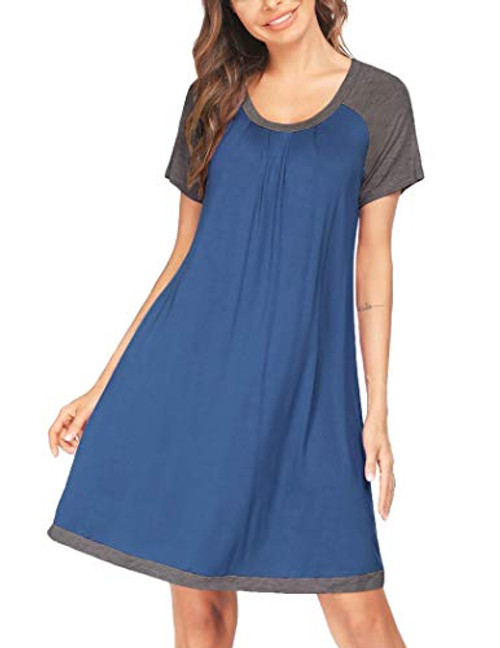 Ekouaer Sleepshirt Short Sleeve Women Nightgowns Soft Nightshirts Sleepwear Dress  Navy  Small