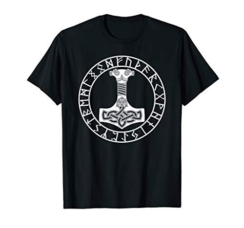 Thor Hammer Mjolnir in Circle of Norse Runes T-Shirt