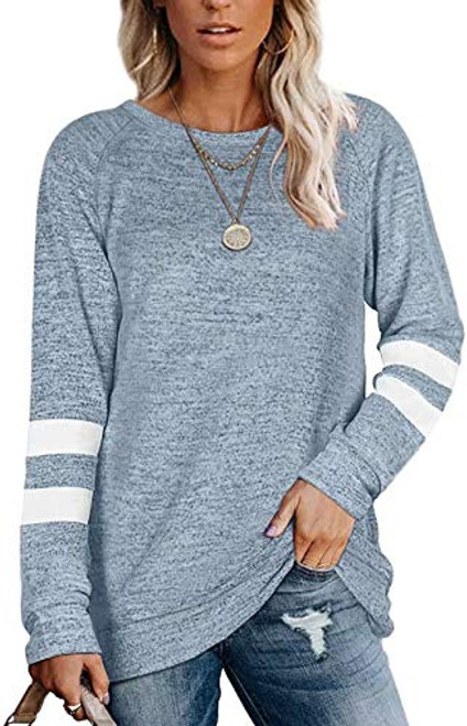 LYCKYY Women s Color Block Long Sleeve Shirts Tops Crewneck Sweatshirt Pullover GrayBlue Medium LYCKYY Women s Color Block Long Sleeve Shirts Tops Crewneck Sweatshirt Pullover GrayBlue Medium