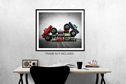 Vintage Monster Trucks Car Crush Blue Ford Vs. Awesome Kong  Boys room Wall art  Photo Decor  Monster truck room  Nursery decor  Kids Room Wall Art.