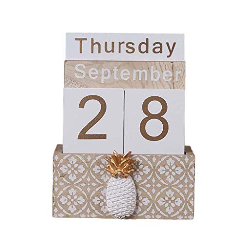 Vintage Wooden Perpetual Calendar Eternal Block Planner Photography Props Month Week Date Display Home Office Desktop Decoration