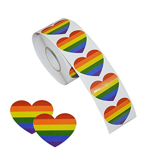 Wuliuen 500 Pieces Gay Pride Rainbow Stickers on a Roll  Support LGBT Causes  Heart Shaped  Heart