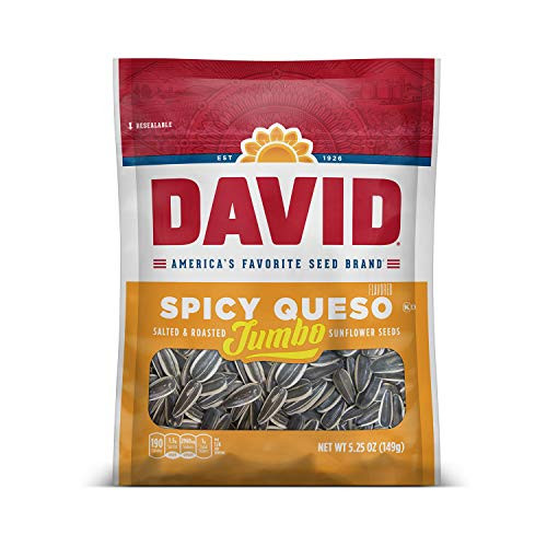 DAVID Roasted and Salted Spicy Queso Jumbo Sunflower Seeds Keto Friendly 5.25 oz 12 Pack DAVID Roasted and Salted Spicy Queso Jumbo Sunflower Seeds Keto Friendly 5.25 oz 12 Pack