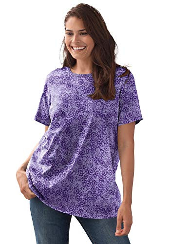 Woman Within Women s Plus Size Perfect Printed Short-Sleeve Crewneck Tee Shirt - 2X  Soft Iris Stamped Floral