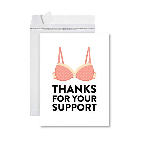 Andaz Press Funny Jumbo Thank You Card With Envelope 8.5 x 11 inch  Greeting Card  Punny Collection  Pun Card  Thanks For Your Support Bra  For Her  Friend  Co worker
