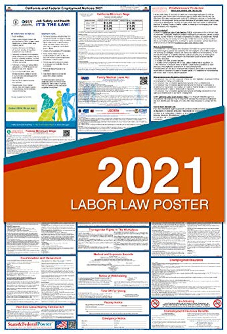 2021 California Labor Law Posters  Laminated  All-in-One State and Federal Approved  OSHA Compliant Vertical 27 inchx40 inch  CA2-27X40-ENG