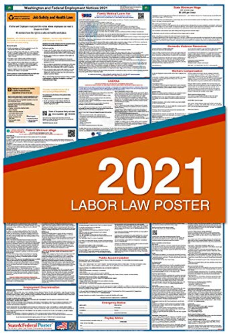 2021 Washington Labor Law Posters  Laminated  All-in-One State and Federal Approved  OSHA Compliant Vertical 27 inchx40 inch  WA2-27X40-ENG