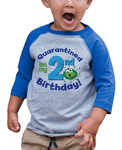 7 ate 9 Apparel Kids Two Birthday Quarantine Germ Blue Raglan 3T