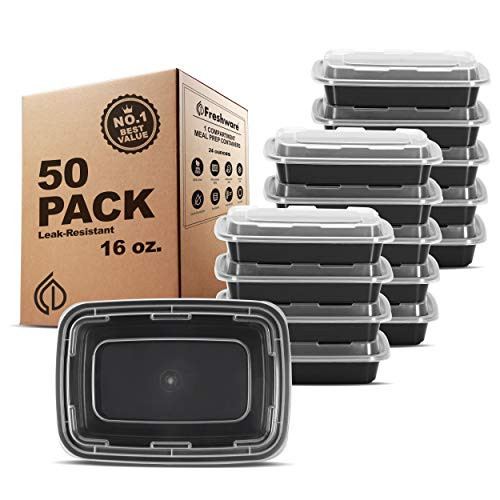 Freshware Meal Prep Containers 50 Pack 1 Compartment Food Storage Containers with Lids Bento Box BPA Free Stackable Microwave Dishwasher Freezer Safe 16 oz Freshware Meal Prep Containers 50 Pack 1 Compartment Food Storage Containers with Lids Bento Box BPA Free Stackable Microwave Dishwasher Freezer Safe 16 oz