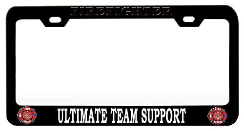 JUCHen U.S. Canada Passed Car Tag Frame Aluminum Metal License Plate Frame Blac kFirefighter Ultimate Team Support