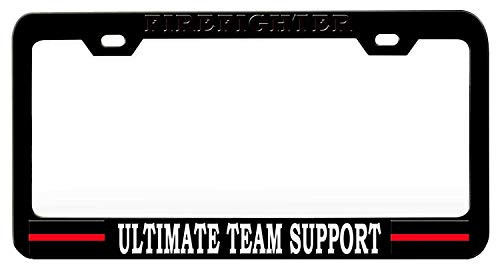 JUCHen Universal American Auto Aluminum License Plate Frame  Chrome Metal Car License Plate Frame Tag Holder Frame 12 inch X 6 inch Firefighter Ultimate Team Support