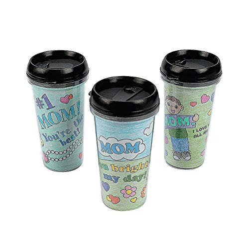 Color Your Own Mom Artist Travel Mugs  6Pc  - Crafts for Kids and Fun Home Activities