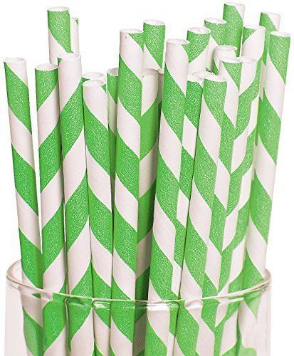 Lime Green Striped Straws (24 Pack) 7 3/4". Paper.