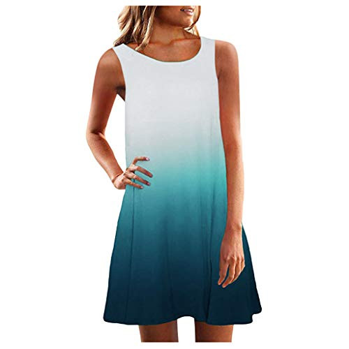 F_Gotal Women Summer Casual Boho Swing T Shirt Dresses Beach Floral Mini Tank Dress Sleeveless Beach Sundress Cocktail