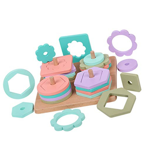 Toyvian 1 Set Wooden Sorting Stacking Toy Colorful Montessori Building Puzzle Plaything Sensory Matching Stacker Toy Early Educational Block Puzzles for Children Toddler