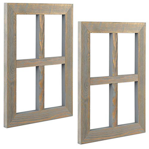 Ilyapa Window Frame Wall Decor 2 Pack - Rustic Gray Wood Window Pane Country Farmhouse Decorations
