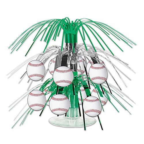 Beistle Baseball Cascade Centerpiece, 71/2-Inch, Green/Silver/White/Red
