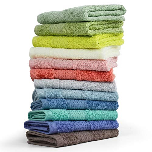 Cleanbear 100 percent Cotton Wash Cloths 12 Pack Bath Washcloths Facecloths  13 by 13 Inches Large Bathroom Washcloth Set 12 Assorted Colors  Multi  12