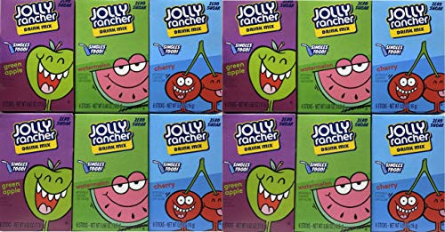 Jolly Rancher Singles To Go Drink Mix Variety Set -- 36 Singles Packs  Sugar Free  Cherry  Green Apple  Watermelon  - PACK OF 2