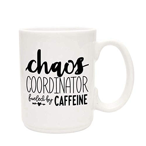 Cute Funny Coffee Mug for Women - Chaos Coordinator Fueled By Caffeine - Unique Fun Gifts for Her  Mom  Sister  Teacher  Coworkers Under 20 - Handmade Coffee Cups  and  Mugs with Quotes  15 oz