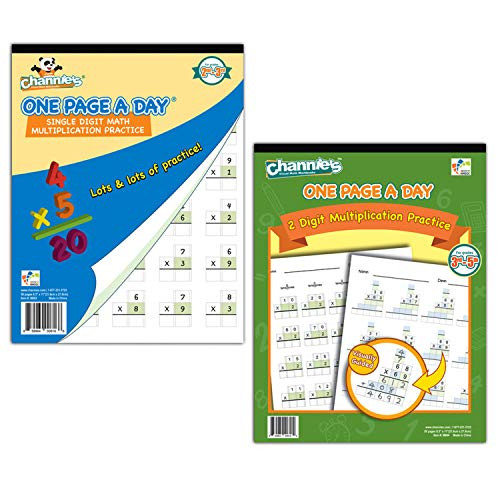 Channies One Page A Day Single Digit Multiplication  plus Double Digit Multiplication Workbooks  2 Pack for Elementary Grade Students